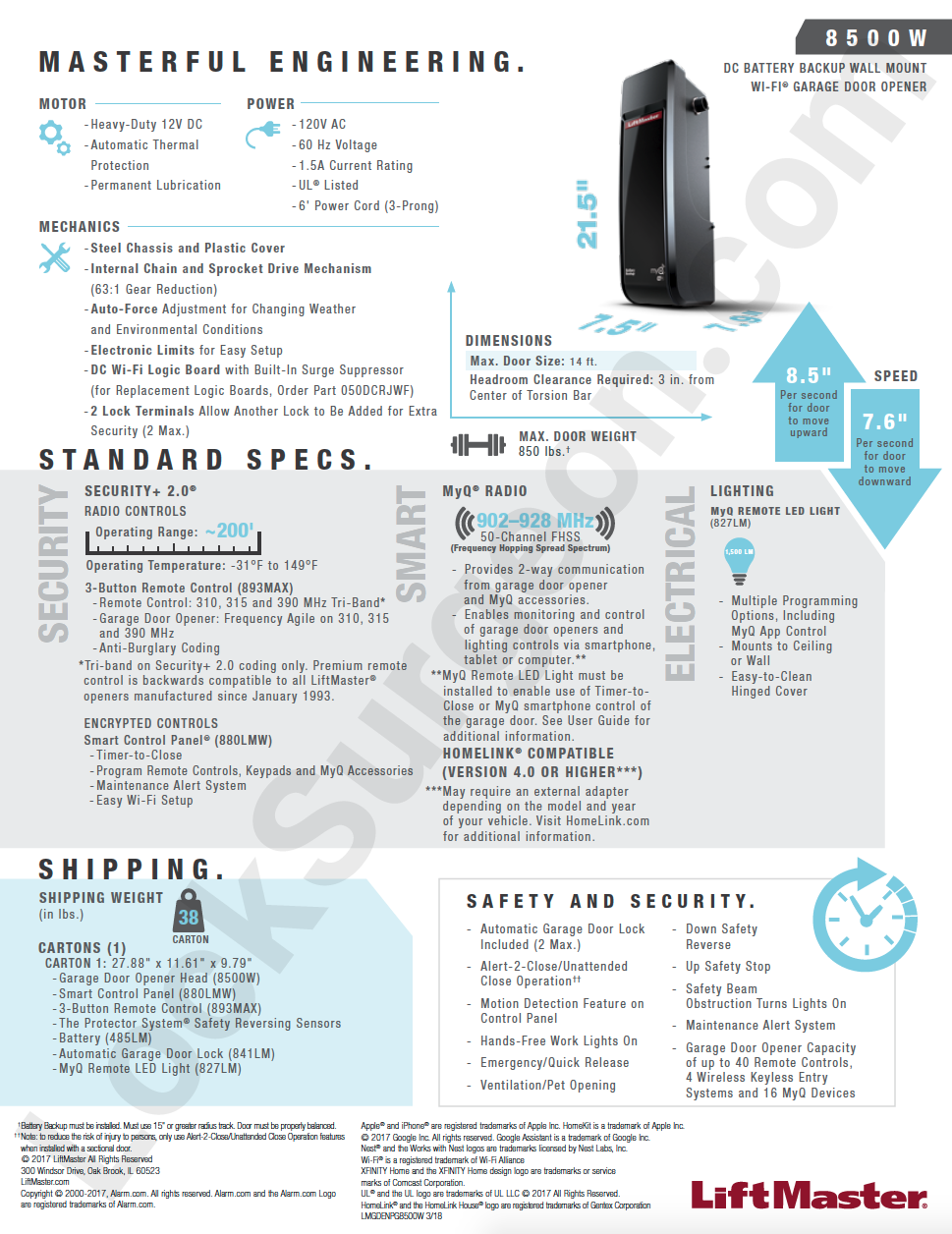 liftmaster 8500 specification sheets