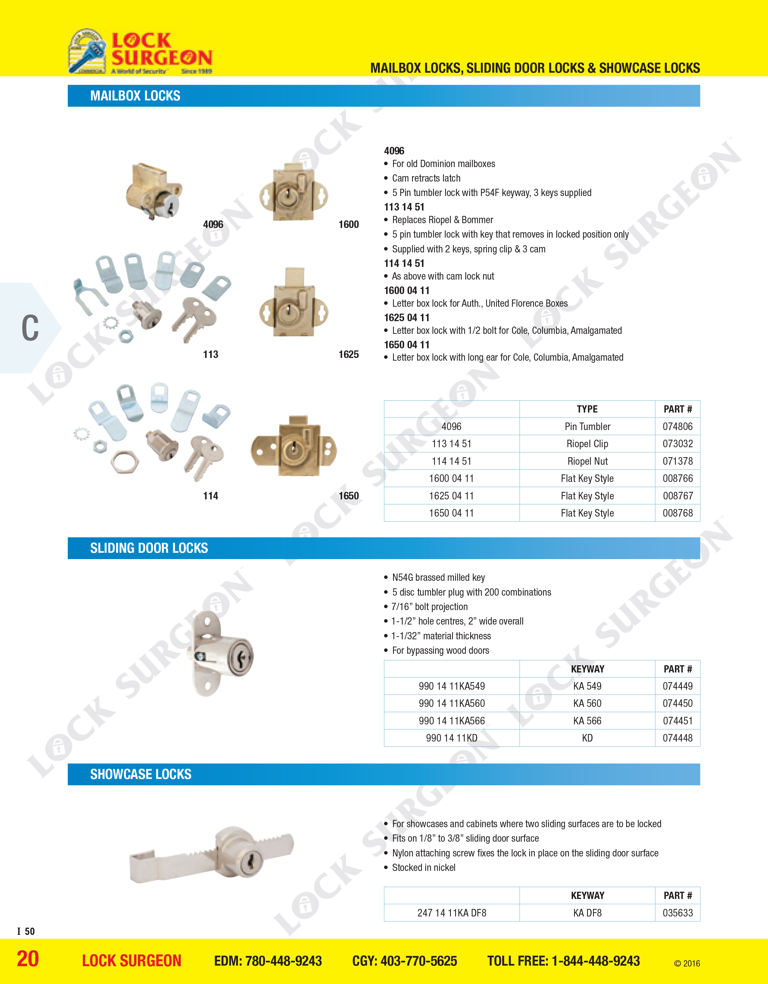 Mailbox Locks, sliding door locks, showcase locks