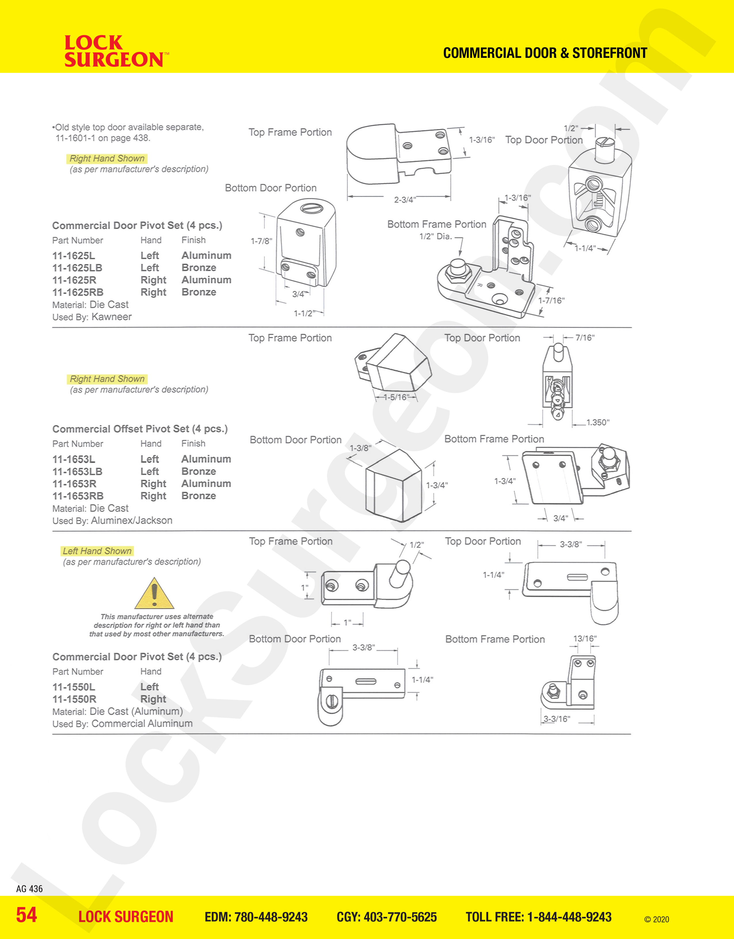 Commercial Door and Storefront parts for commercial door pivot sets 4 piece