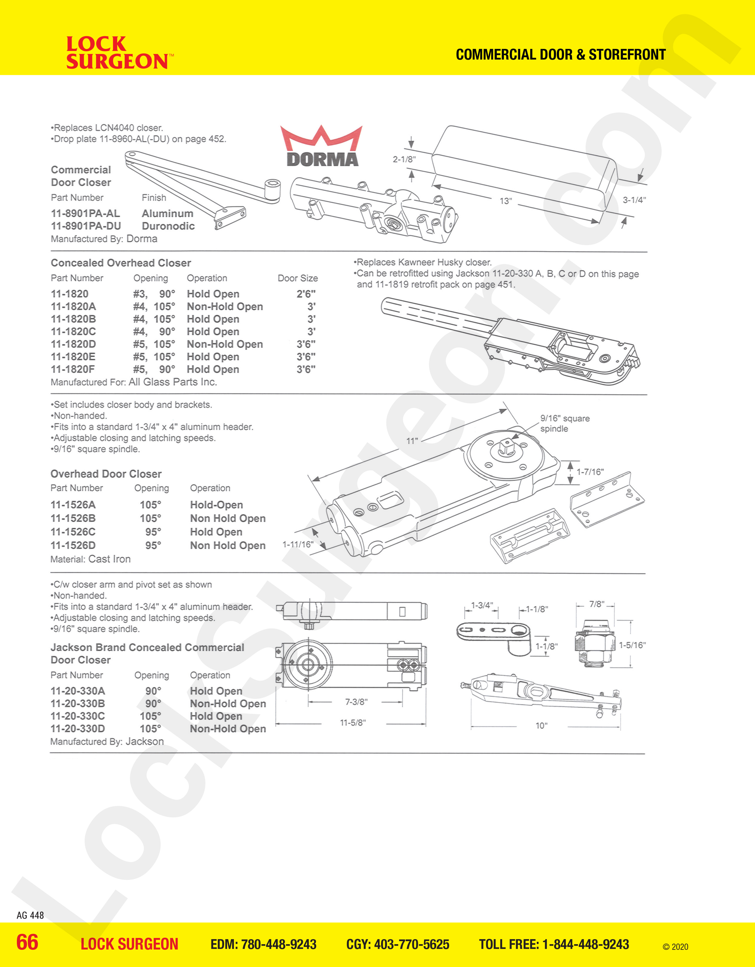 Commercial Door and Storefront parts for overhead and concealed door closers