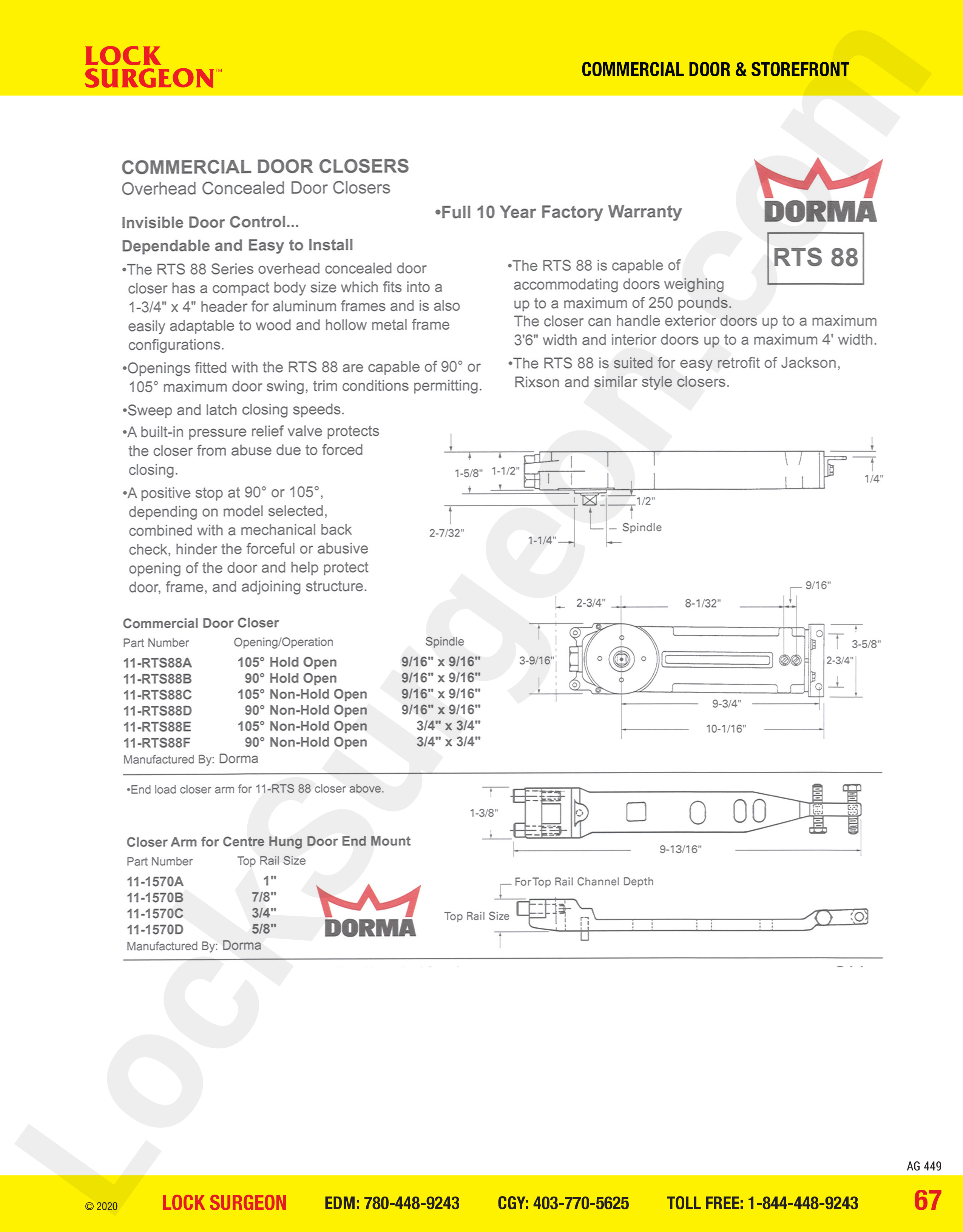 Commercial Door and Storefront parts for Dorma Concealed Commercial Door Closer