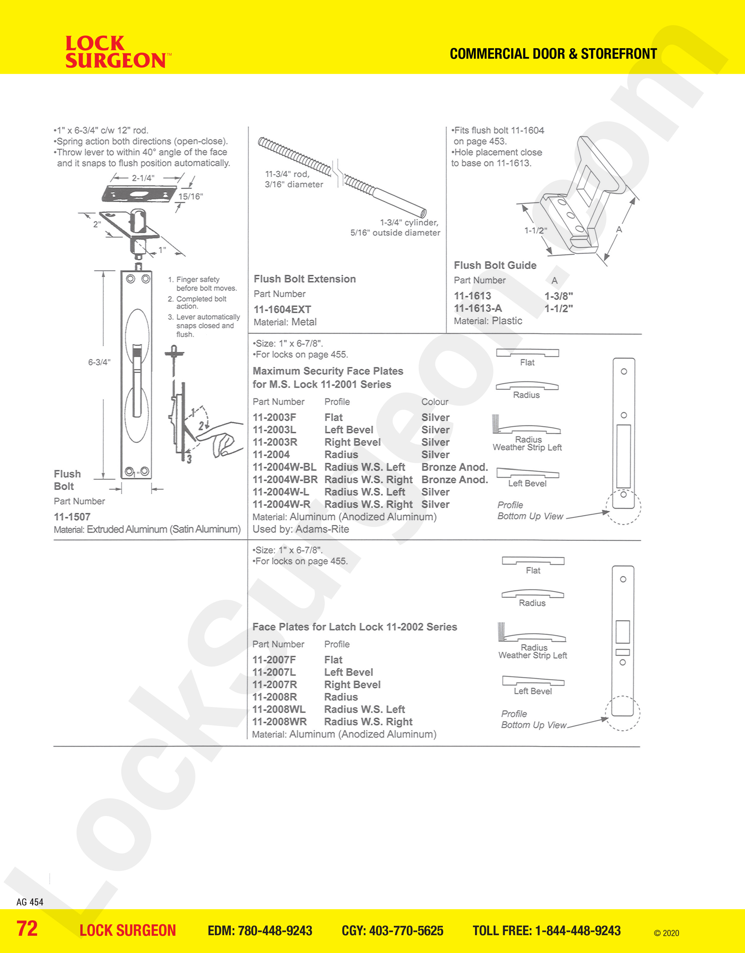 Commercial Door and Storefront parts for flush bolts and extra parts