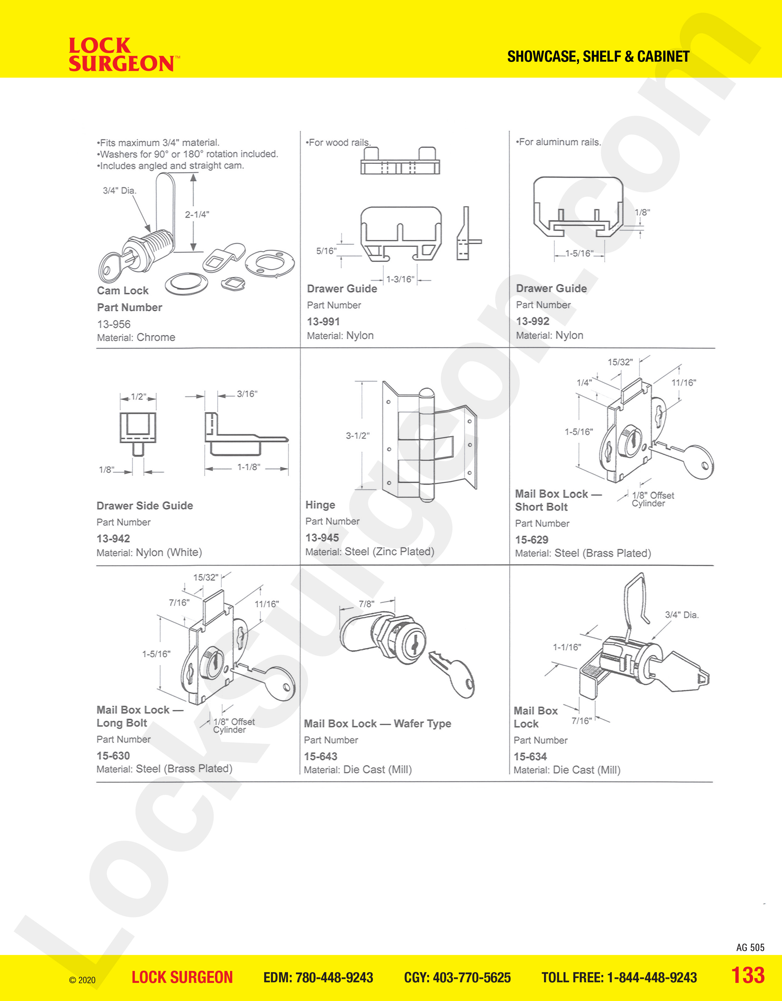 Showcase shelves and cabinet drawer guides and locks