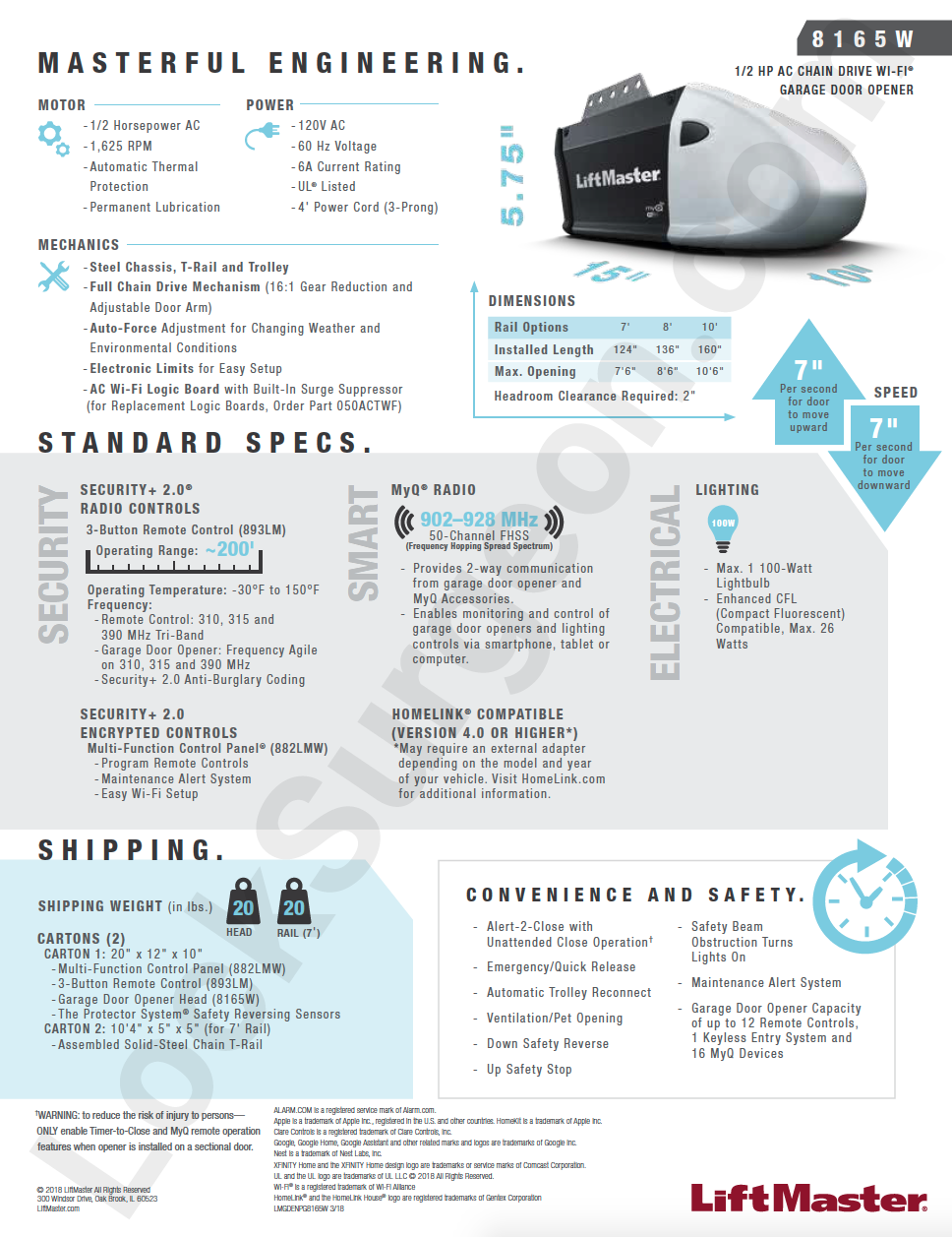 Liftmaster 8165 specification sheet