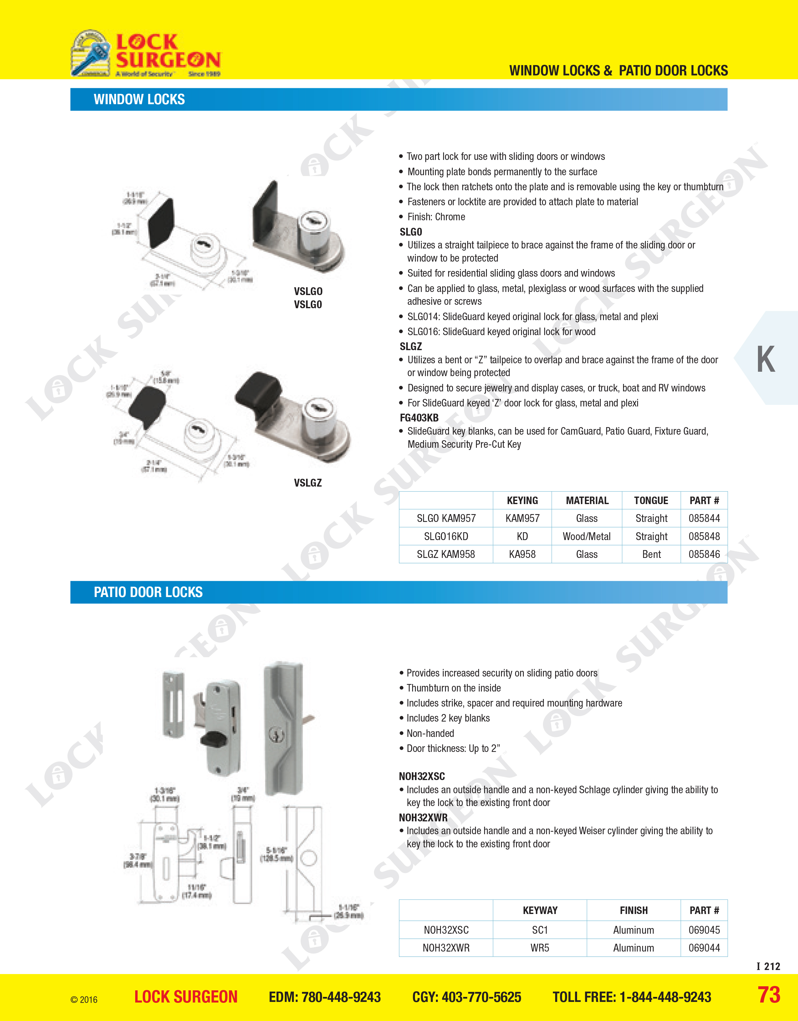 Window locks, Patio door locks