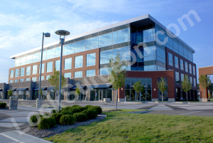 Fully glassed office building.